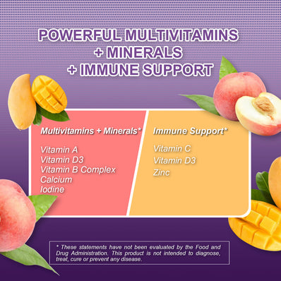 Multi + Immune Support Gummies, Berry, Mango and Peach Flavor