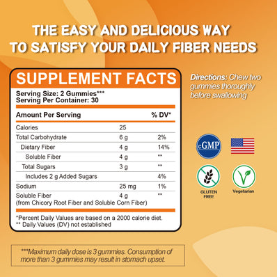 Plant Based Water Soluble Fiber Gummies, Orange Flavor